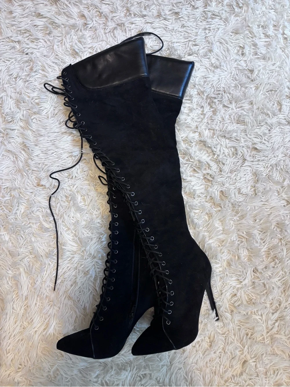 Black Lace-Up Over-the-Knee Stiletto Boots